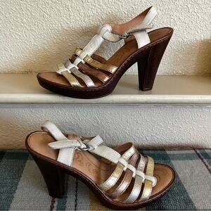 Born Riviera Off White Metallic Combo Leather Sandals Women’s Size 9 Preppy